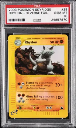 2003 POKEMON SKYRIDGE #29 RHYDON-REVERSE FOIL PSA 10 - Image 1