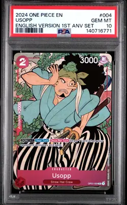 One Piece Usopp 1st Anniversary English Set Promo OP01-004 PSA 10 - Image 1