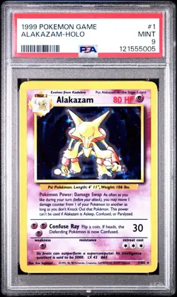 Pokemon Alakazam 1/102 Holo Rare Unlimited Edition Base Set 1999 PSA 9 - Image 1