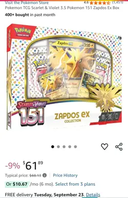 Pokemon TCG Sealed Scarlet & Violet 151 Zapdos EX Collection - Image 1