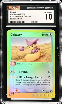 CGC 10 GEM MINT Delcatty 34/100 EX Sandstorm Reverse Holo Vintage 2003 Pokemon - Image 1