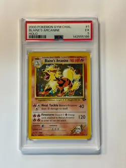 PSA 5 Blaine’s Arcanine 1/132 Gym Challenge Holo 2000 Pokemon WOTC - Image 1