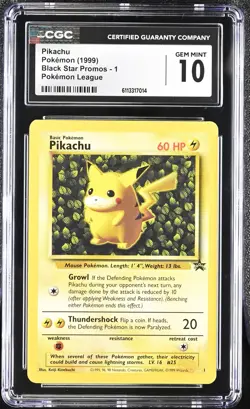 CGC 10 Pikachu 1999 Black Star Promo 1 Pokemon League Graded Pokemon Card - Image 1