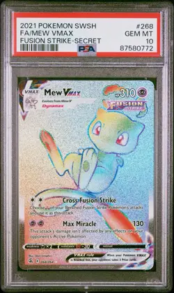 PSA 10 MEW VMAX 268/264 | Fusion Strike Rainbow Graded Pokemon Card - Image 1