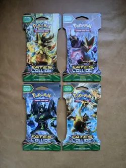 Pokemon Fates Collide Sleeved Booster Pack COMPLETE ART SET - 4 Packs SEALED - Image 1