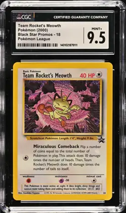 Team Rocket's Meowth 2000 Pokemon Black Star Promo #18 Graded CGC 9.5 GEM MINT!! - Image 1