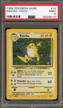Pokemon Raichu Base Set Unlimited Holo Rare #14 PSA 9 Mint - Image 1