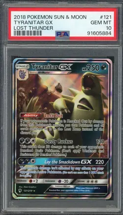 PSA 10 Tyranitar GX Lost Thunder 121/214 Holo Pokemon Card B13 - Image 1
