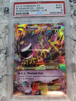 2014 POKEMON XY PHANTOM FORCES ULTRA RARE #121 M GENGAR EX PSA 9 - Image 1