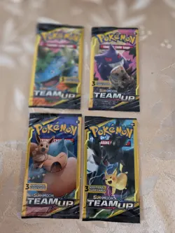 Pokemon Sun & Moon Team Up Mini Booster Pack Lot (4) – Snorlax & Eevee, Pikachu - Image 2