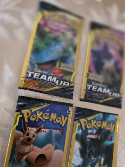 Pokemon Sun & Moon Team Up Mini Booster Pack Lot (4) – Snorlax & Eevee, Pikachu - Image 3