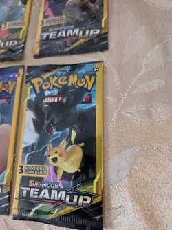 Pokemon Sun & Moon Team Up Mini Booster Pack Lot (4) – Snorlax & Eevee, Pikachu - Image 4