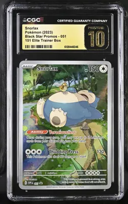 CGC Pristine 10 Snorlax 051 English 151 Black Star Pormo Pokemon Card - Image 1