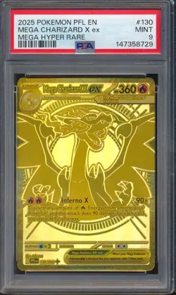 2025 Pokemon Phantasmal Flames 130 Mega Charizard X ex Mega Hyper Rare PSA 9 729 - Image 1