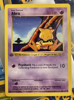 Pokemon TCG Abra Base Set 43/102 Regular 1st Edition Common - Image 1