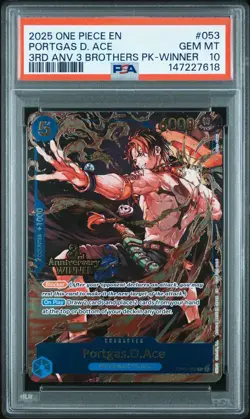 2025 ONE PIECE 3RD ANV TOURNAMENT 3 BROTHERS PACK WINNER PORTGAS D. ACE PSA 10 - Image 1