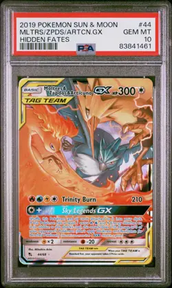PSA 10 MOLTRES & ZAPDOS & ARITCUNO GX 44/68 | Hidden Fates Graded Pokemon Card - Image 1