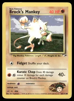 Pokemon Cards Brock's Mankey 68/132 Gym Heroes Common HP - Image 1