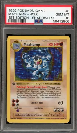 Pokemon Machamp Base Set Shadowless 1st Edition Holo Rare #8 PSA 10 Gem Mint - Image 1