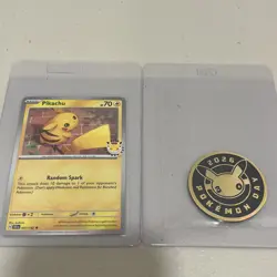 2026 Pikachu 051/162 Pokemon Day 30th Anniversary Stamped Promo TCG Plus Coin - Image 1