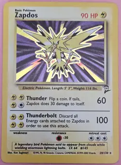 Vintage Pokemon TCG Base Set 2 WoTC Zapdos Holo Rare Card #20/130 LP - Image 1
