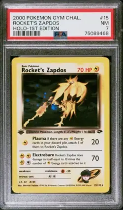 Rocket’s Zapdos 15/132 1st Edition Holo • Gym Challenge WOTC PSA 7 • Pokemon - Image 1