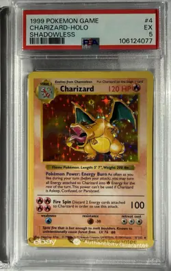 1999 POKEMON BASE SET SHADOWLESS #4 CHARIZARD-HOLO PSA 5 - Image 1