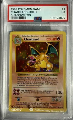 1999 POKEMON BASE SET SHADOWLESS #4 CHARIZARD-HOLO PSA 5 - Image 3