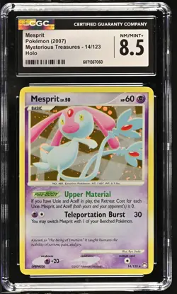 CGC 8.5 Mesprit 2007 Mysterious Treasures 14/123 Holo Pokemon Card - Image 1