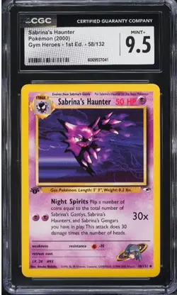 Pokemon 2000 Sabrina’s Haunter #58 1st Edition Gym Heroes CGC 9.5 Mint+ 👻👅😈 - Image 1