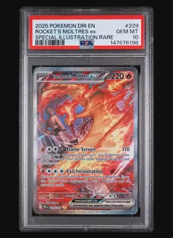 2025 Pokemon Destined Rivals Team Rocket's Moltres ex #229/182 PSA 10 - Image 1