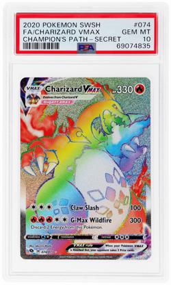 2020 Pokemon SWSH Champion's Path Charizard Vmax Secret Rare #74 PSA 10 - Image 1