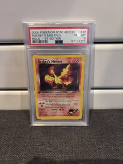 Pokemon Card Rocket's Moltres 12/132 1st Edition Holo PSA 8 WOTC Gym Heroes - Image 1