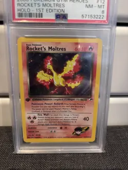 Pokemon Card Rocket's Moltres 12/132 1st Edition Holo PSA 8 WOTC Gym Heroes - Image 2