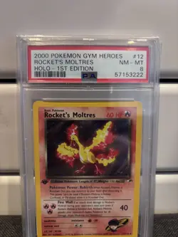 Pokemon Card Rocket's Moltres 12/132 1st Edition Holo PSA 8 WOTC Gym Heroes - Image 3