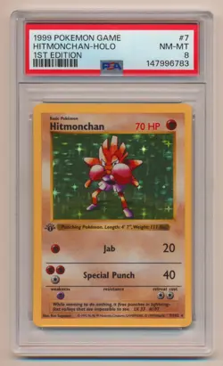 PSA 8 Pokemon Base Set 1st Edition Holo Rare Hitmonchan 7/102 NM/MINT Condition! - Image 1