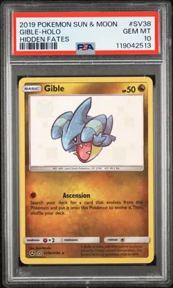 Gible-Holo Hidden Fates PSA 10 2019 Pokemon Sun & Moon Hidden Fates #SV38 - Image 1