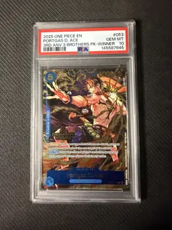 2025 One Piece EN 3rd Anniversary 3 Brothers Winner 053 Portgas D. Ace PSA 10 - Image 1