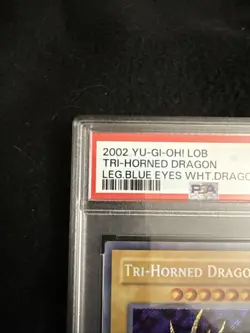 2002 Yu-Gi-Oh LOB Tri-Horned Dragon Leg. Blue Eyes White Dragon PSA 9 Mint - Image 3
