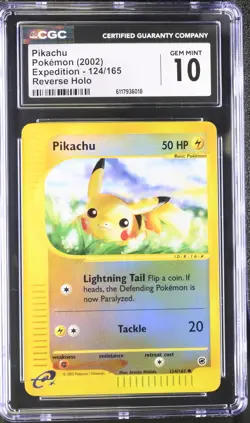 CGC 10 GEM MINT Pikachu 2002 Expedition 124/165 Reverse Holo Pokemon Card - Image 1