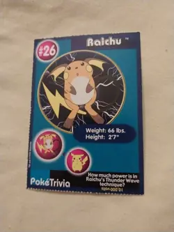 VTG Vintage POKEMON Raichu 1999 Nintendo Pokemon Burger King TRADING CARD #26 TV - Image 1