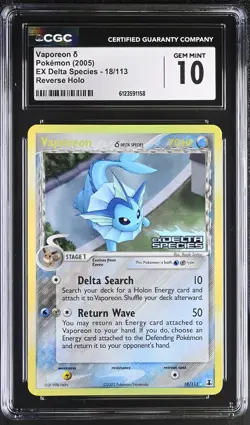 CGC 10 Vaporeon 2005 EX Delta Species 18/113 Reverse Holo STAMPED Pokemon Card - Image 1