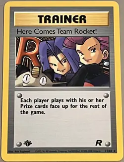 POKEMON Card TEAM ROCKET 1st Edition TRAINER Here Comes TR #71/82 Star Rare NM-M - Image 1