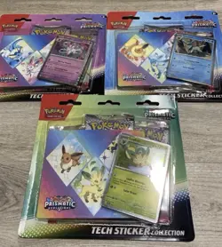 LOT OF 3 - Pokemon TCG SV Prismatic Evolutions Tech Sticker Collection Art Set - Image 1