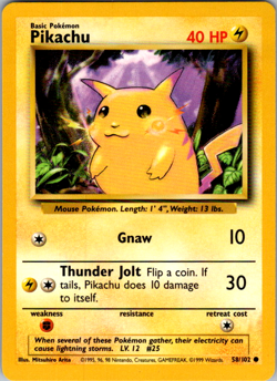 Vintage Pokemon Base Set Pikachu 58/102 Yellow Cheeks vintage rare - Image 1