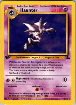 Haunter 21/62 Fossil 1st Edition Rare WOTC Pokemon - Image 1