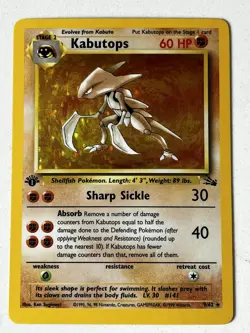 POKEMON Fossil Kabutops 9/62 Holo Rare 1st Edition NP - Image 1