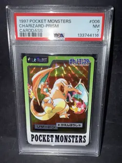 POKEMON POCKET MONSTER #006 CHARIZARD PRISM HOLO PSA 7 CARDDASS BANDAI JAP 1997 - Image 1