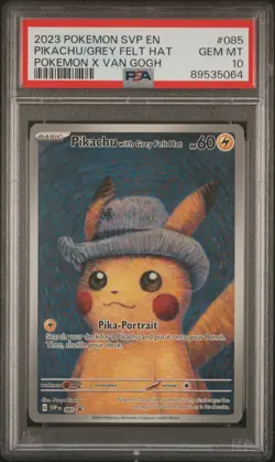 2023 Pokemon SVP Van Gogh Promo #085 Pikachu Grey Felt Hat PSA 10 - Image 1