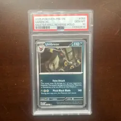 2025 POKEMON PRE EN-PRISMATIC EVOLUTIONS MASTER BALL REVERSE HOLO UMBREON PSA 10 - Image 1